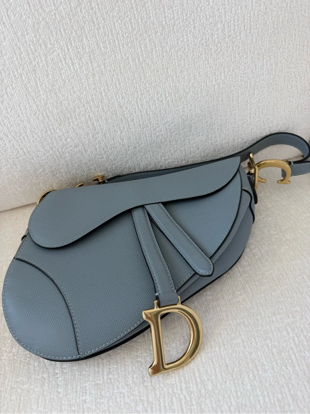 Dior Grey Saddle Bag with Gold 'D' Hardware